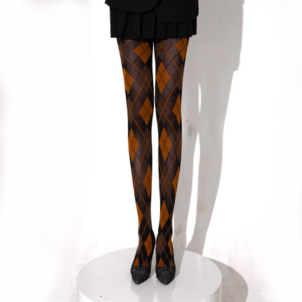 Diamond Plaid Leg Socks Slim Retro Leggings Stocking Dark Green Red Sexy Thigh Socks Pantyhose Stockings