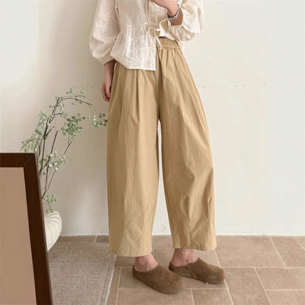 Summer New Popular Japanese-Style Paper Pants for Women, Thin and Loose, Pear-Shaped Body, Petite, Cropped Wide-Leg Pants