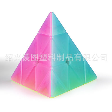 2025 New Qiyi Transparent Luminous Blue Pyramid Jelly Color Series Second and Third Order Children's Decompression Toy Rubik's Cube