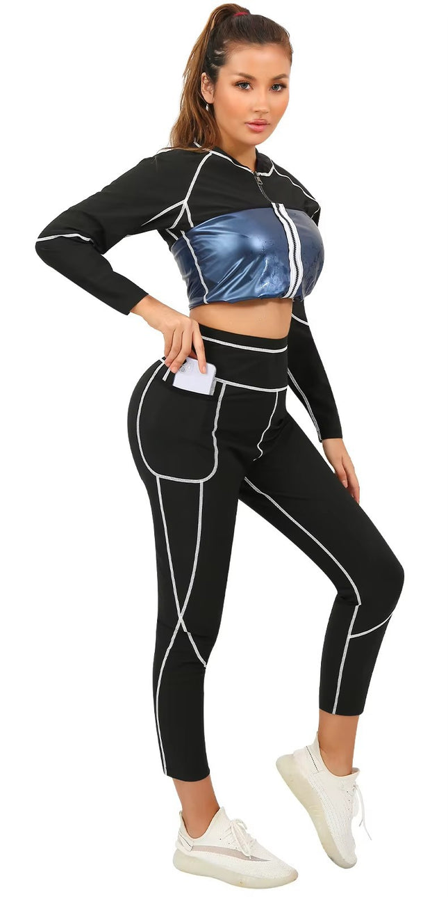 Cross-Border European and American Women's Fitness Clothing, Sweat Clothing, Corset, Outdoor Sports Long-Sleeved Suit, Tummy Control and Waist Shaping Corset