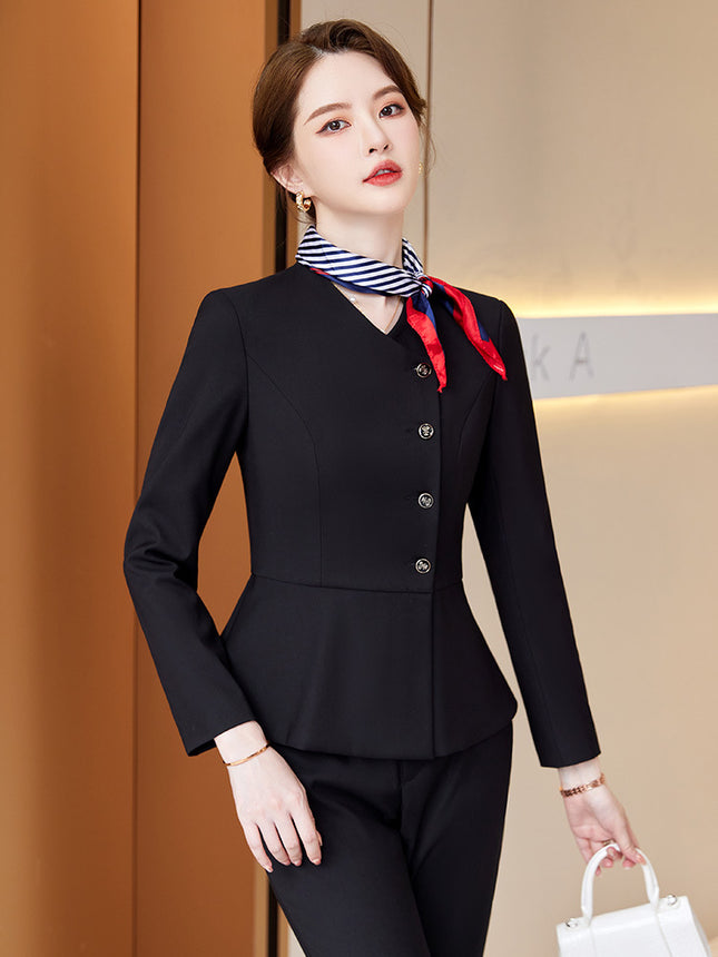 High-end professional suit spring and autumn fashion temperament goddess style skirt administrative overalls front desk manager interview tooling