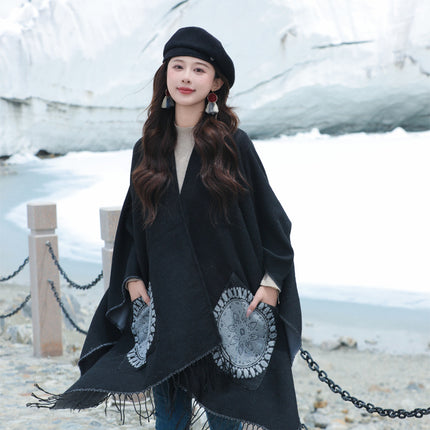 Xinjiang Xizang Travel Photo Split Pocket Ethnic Scarf Women's Dual-use Warm Outer Cape Cape Shawl