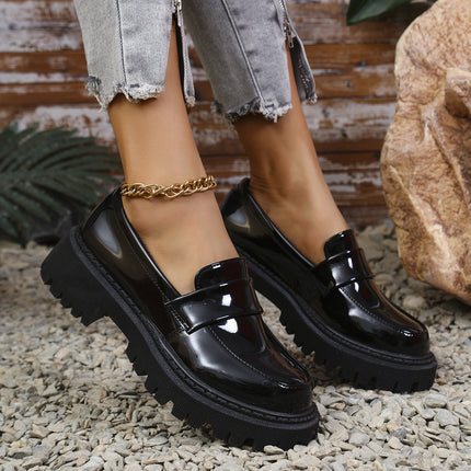 Foreign trade shoes 2024 winter new British style Joker thick bottom round head stone pattern pedal loafers wholesale