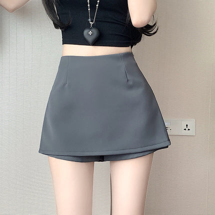 Grey Suit Skirt Women's Summer Design Sense High Waist Slimming Anti-slip Side Split Hot Girl Hip Short Culottes