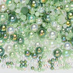 3-10mm flatback pearl resin rhinestones mixed assortment, 30g/pack / Semi-round pearl mixed green ab series—i