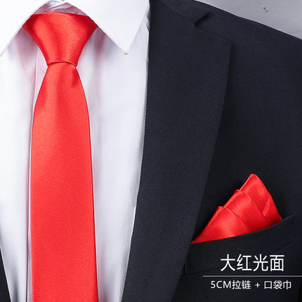 Dress Wedding Tie Men's 8CM Bridegroom Wedding Korean Style wine red Business Tie Narrow Zipper Lazy Men and Women