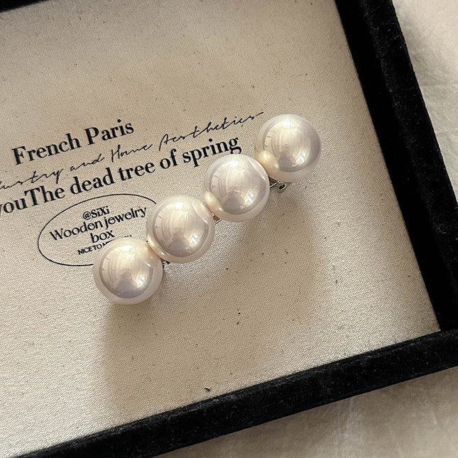 South Korea Big Pearl Hairpin Spring Clip Retro Elegant Hair Accessories Side Clip Three-dimensional Top Clip Women's Hairpin Bead