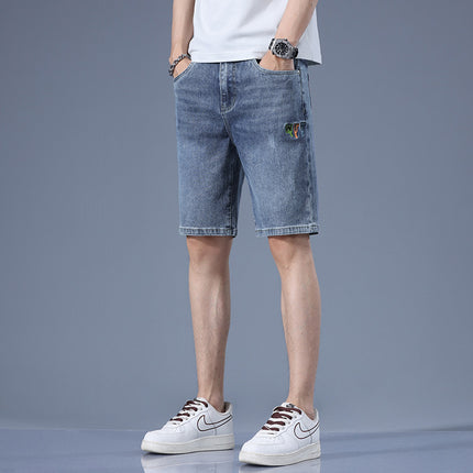 Denim Shorts Men's Summer Ultra-thin Five-point Pants Stretch Trendy Brand Loose Straight Middle Pants Men's 2025 New Arrival
