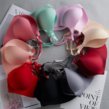 One-piece seamless non-steel ring smooth solid color bra summer thin thick gathered bra underwear women's factory direct sales