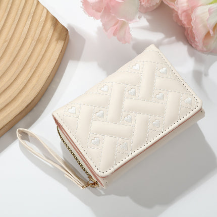 Cross-Border New Women's Short Wallet Simple Embroidered Heart Pu 70% off Card Holder Multi-Card Slot Wallet All-In-One Bag