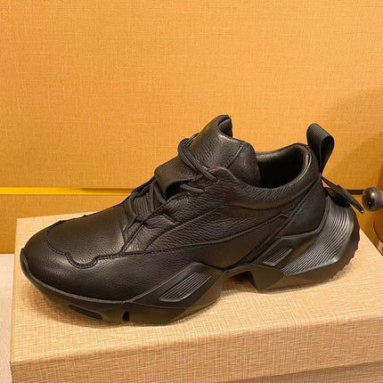 Black Samurai Thick-soled Dad Shoes Korean Trendy Board Shoes Wedge Sports Men's Shoes Cowhide Lace-up Casual Shoes