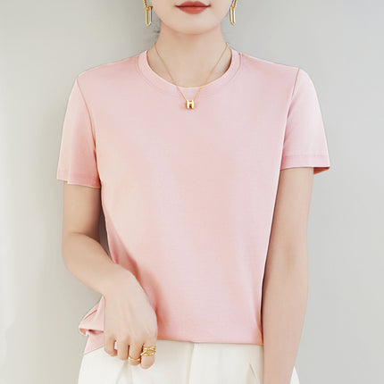 100 mercerized cotton short-sleeved T-shirt women's 2025 summer new V-neck cotton pullover vest cool feeling ice silk base