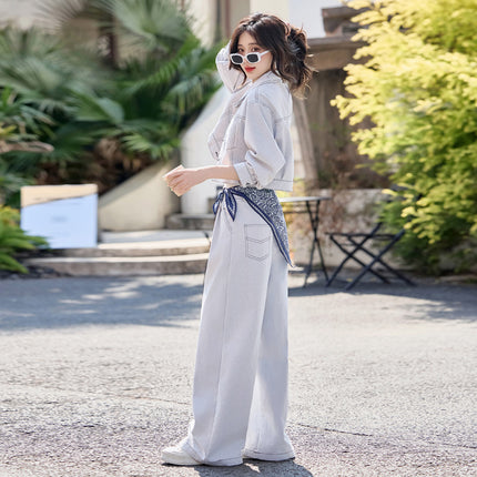 Super Fire Denim suit Women's 2025 Spring New Fashion Western Style Set of Small Wide Leg Pants Two-piece Set
