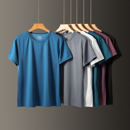 T-Shirt for Men 2022 New Style Plain Ice Silk Quick-Dry Short-Sleeve Elastic Mesh Round Neck Thin Slim Fit Inner Wear