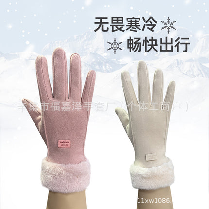Cold-Proof Warm Gloves for Women in Autumn and Winter, German Velvet Fleece-Lined Outdoor Cycling Touch Screen Gloves, Korean Style Simple Woolen Gloves
