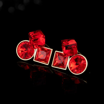 Retro high-grade geometric crystal stud earrings light luxury fashion niche unique silver needle earrings classic hot earrings