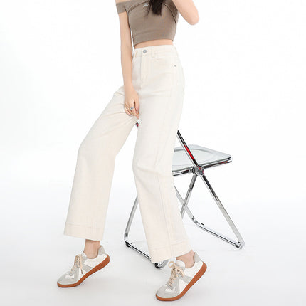 Raccoon House # Lyocell Loose Baguette Pants High-Waisted Elastic Straight Pear-Shaped Figure Slim Jeans for Women