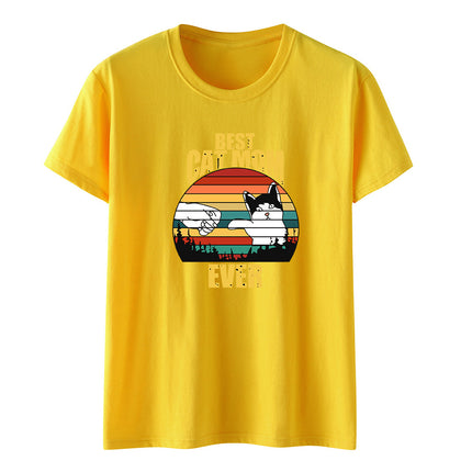Amazon Summer Best Cat Mom even Mother's Day Fist Cat Letter Printed Casual Short-sleeved T-shirt Women