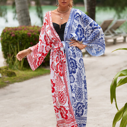 2023 New European and American Cotton Print Beach Jacket Sexy Sun Protection Cardigan Holiday Bikini Overshirt Women