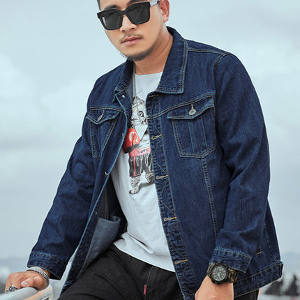 Plus Size Men's Denim Top Denim Jacket Trendy Fat Work Clothes Large Denim Shirt Plus Fat Enlarged Denim Jacket