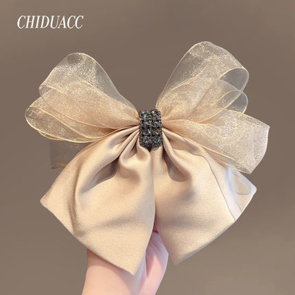 Bow hairpin new black fabric headdress spring clip French high-end head clip jewelry hair clip