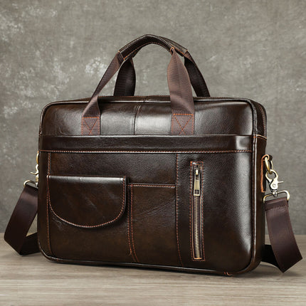 Men's Genuine Leather Briefcase Business Men's Bag Top Layer Cowhide Portable Lawyer Computer Bag Men's Shoulder Crossbody Bag