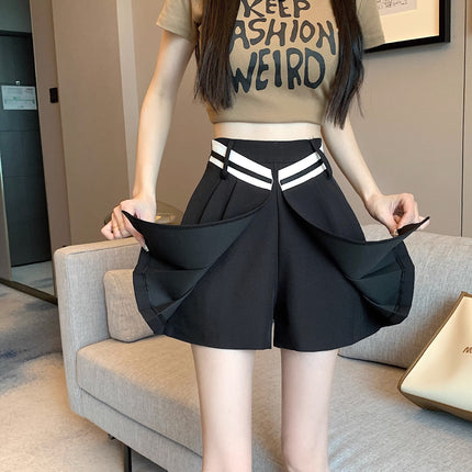 2023 New Summer Design High-Waist Slim Pleated Culottes Niche Mini Sexy A-Line Women's Shorts Skirt