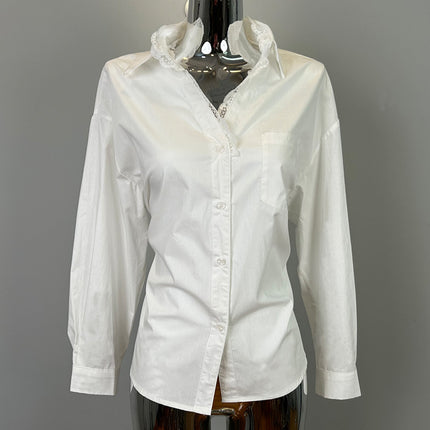 South Korea Dongdaemun's new product is a little surprised ~ waist lace stitching lapel fake two long sleeve shirts