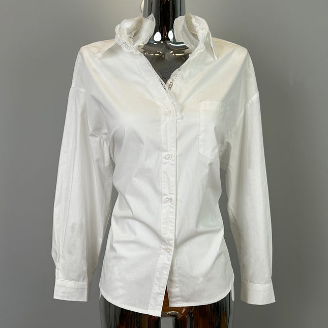 South Korea Dongdaemun's new product is a little surprised ~ waist lace stitching lapel fake two long sleeve shirts