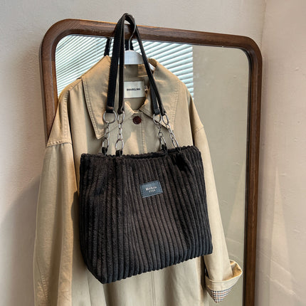 Large-Capacity Corduroy Chain Armpit Bag Tote Bag Women's Bag 2025 New Autum Trendyy Shoulder Commuter Bag