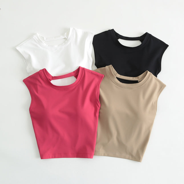 High-class Yoga Top with Chest Mat Yoga Clothing Sports Vest Women's Quick-drying Short-sleeved T-shirt Beautiful Back Fitness Top