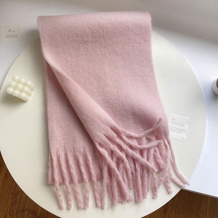 New Solid Color Mahair Scarf for Couple Winter Warm Thickened Korean-style All-match Student Long Girl Scarf