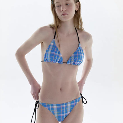 Source Manufacturer Girl Japanese Style Plaid Small Breasts Sexy Split Bikini Swimsuit Beach Vacation Retro Bikini