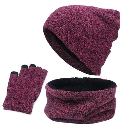 Foreign trade cross-border autumn and winter fleece-lined three-piece AliExpress Amazon warm suit winter hat scarf touch screen gloves