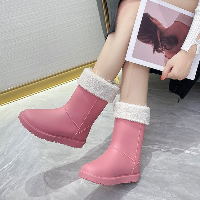 Women's Mid-Calf Rain Boots, Winter Thickened Waterproof Shoes, Outdoor Warm Rubber Shoes, Rain Boots, Labor Protection Work Wear-Resistant Water Boots for Women