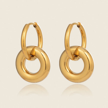Xia Ling Simple and Stylish Double-Layer Ring Splicing Earrings Stainless Steel Plated with 18K Gold Versatile and Unique Titanium Steel Earrings for Women