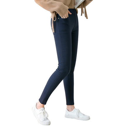 2025 New Cross-Border Plus-Size Stretchy Pocket Black Cropped Women's Pants for Plus-Size Women 100kg Skinny Leggings Wholesale