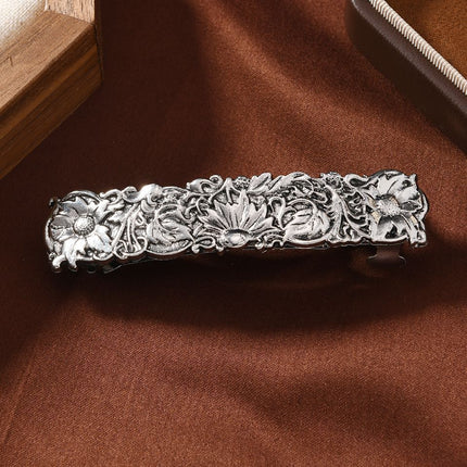 Republic of China Style Metallic Sunflower Embossed Pattern Hairpin Spring Clip Cheongsam Han Dynasty Matchinging Hair Accessories Horizontal Clip for Women