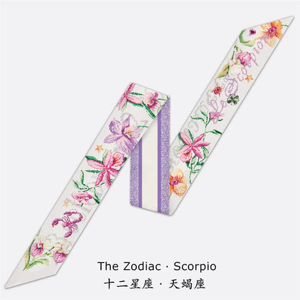 2025 Spring Tarot Twelve Constellations Series Women's Twill Silk Ribbon Tie Bag Small Silk Scarf Ribbon Scarf