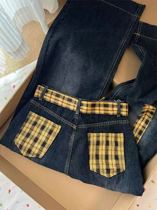 2025 Spring and Autumn New American Retro Design Personality Loose Wide-Leg Floor-Length Jeans for Women