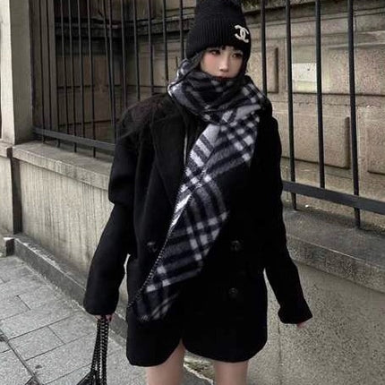 Korean Style Fashionable Pink Plaid Imitation Cashmere Scarf for Women Autumn and Winter 2025 New Style Warm Elegant Versatile Scarf Trend