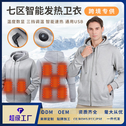 2025 New Smart Heating Sweatshirt Single Control Seven Zones with Digital Display Electric Heating Sweatshirt Cross-Border Winter Electric Heating Sweatshirt
