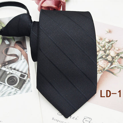 Factory In-Stock Zipper Tie Men's Formal Business 8cm Lazy Tie Red Black Striped Workplace Striped Tie