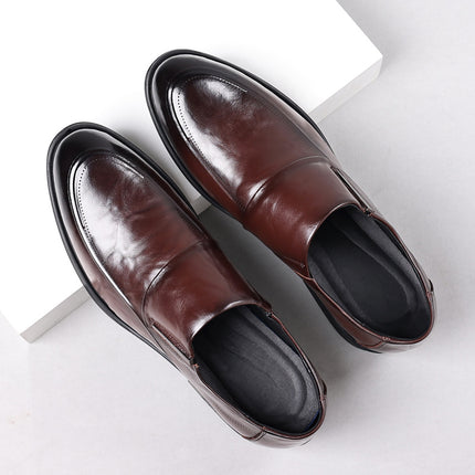 Leather shoes men's autumn and winter business formal wear genuine leather first layer cowhide pointed toe wedding bridegroom slip-on suit shoes
