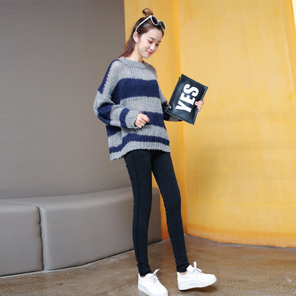 Winter new fleece-lined thickened sand wash elastic imitation denim leggings 300kg plus size women's pants wholesale