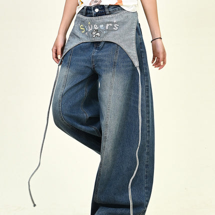 Washed Denim Jeans for Women 2025 Autumn New Loose Bf American Retro Casual Trendy Floor-Length Pants