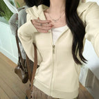 Apricot [hooded double zipper fashionable and versatile] velvet-free style / S [recommended below 50kg]