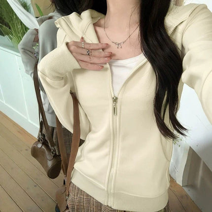 Women's Slim-Fit Fleece Hoodie Sports Fitness Cardigan Slimming Jacket Dopamine Korean Style Top Zipper Versatile Trendy