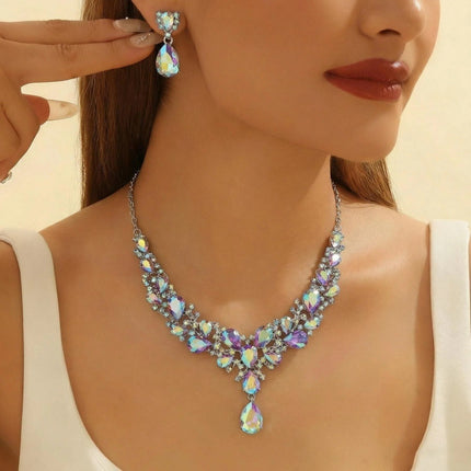 Cross-border Explosions European and American Rhinestone Bride Necklace Earrings suit Banquet Party Exaggerated Fashion Women's Dress Accessories