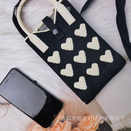 Girl's Heart-Shaped Knitted Crossbody Bag